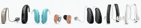 Line up of hearing aids at Birmingham Speech and Hearing