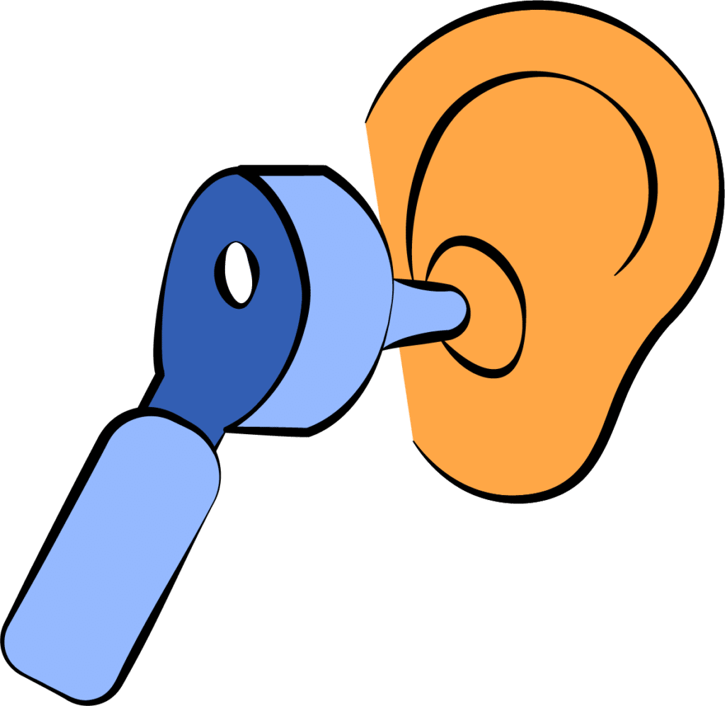 an ear illustration being checked for hearing care